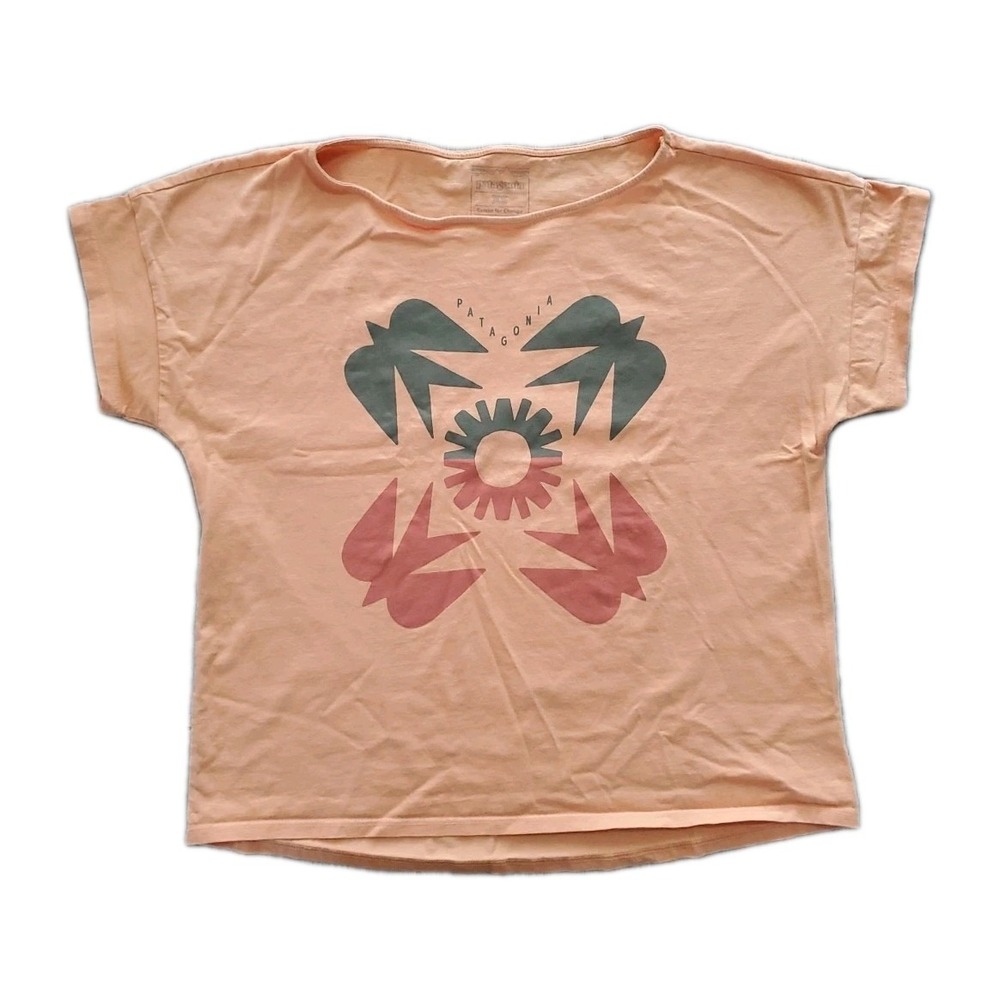 Patagonia Sunfirst XS Relaxed Drop Sleeve T-Shirt Organic Cotton Peach Graphic